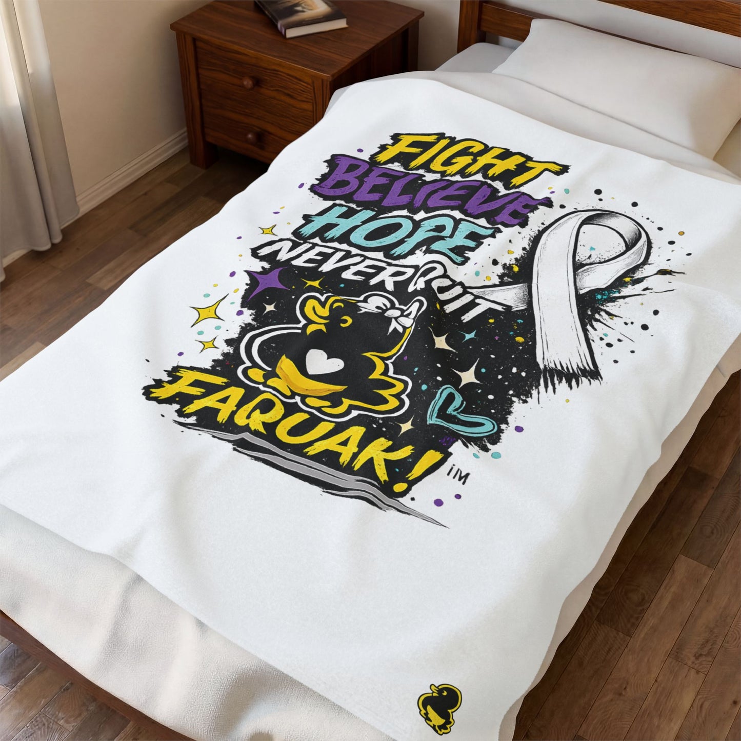 Fight Believe Hope Never Quit Plush Blanket — Cancer Awareness Ribbon Velveteen Throw